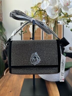 Valentino Orlandi Crystal Studded Shoulder Bag Rhinestone Flap NWT Italy $199